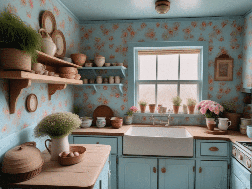 blue kitchen granny chic cottagecore aesthetic style