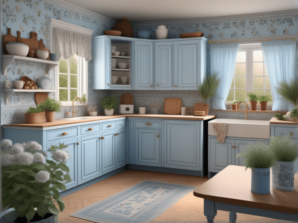 blue kitchen granny chic cottagecore aesthetic style