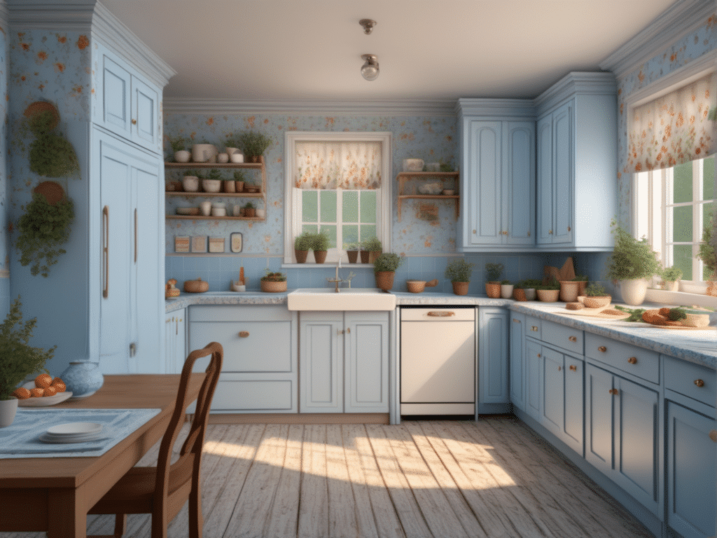 blue kitchen granny chic cottagecore aesthetic style