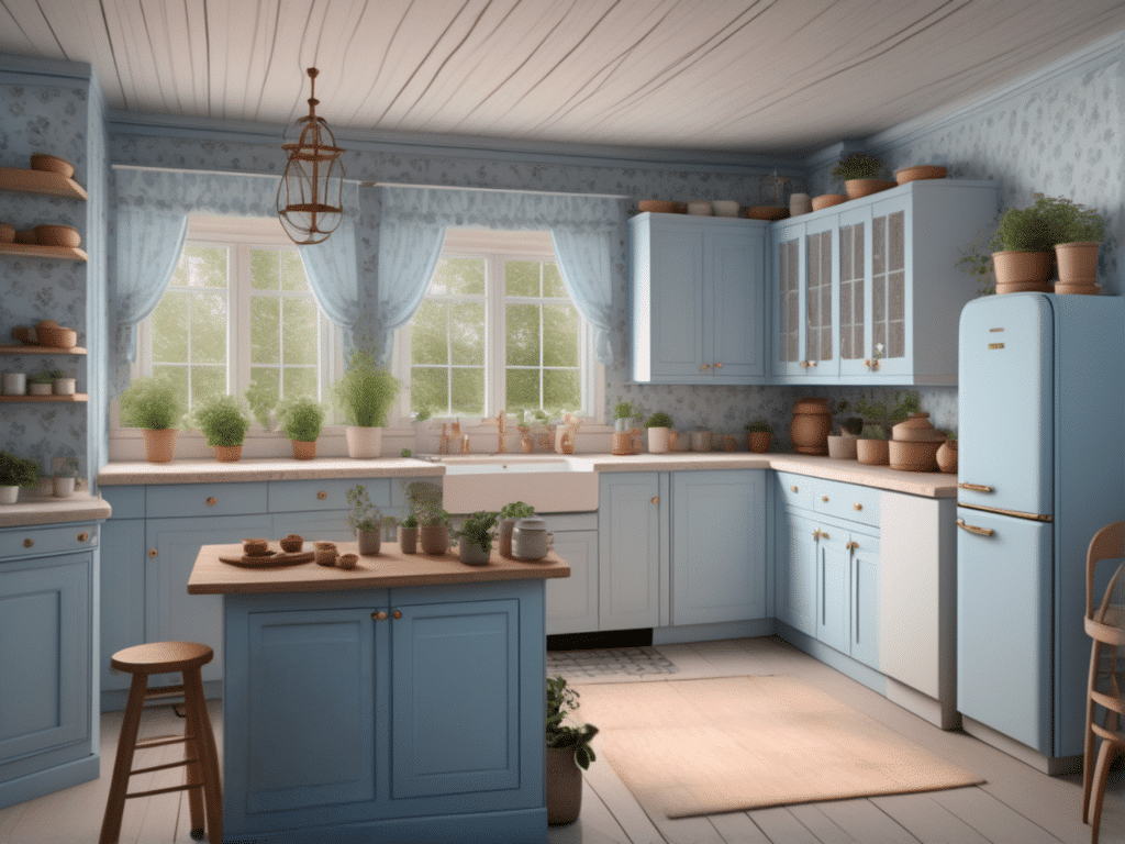 blue kitchen granny chic cottagecore aesthetic style