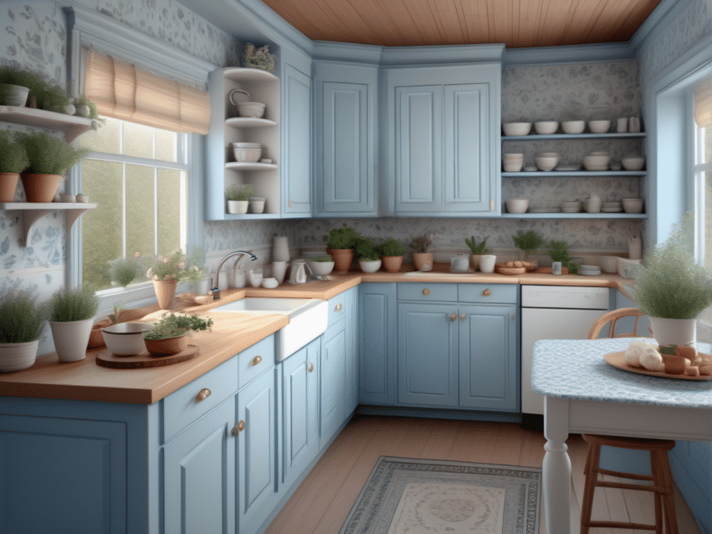 blue kitchen granny chic cottagecore aesthetic style