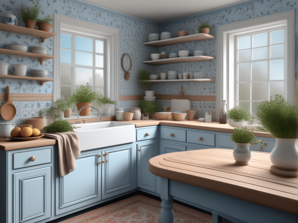 blue kitchen granny chic cottagecore aesthetic style