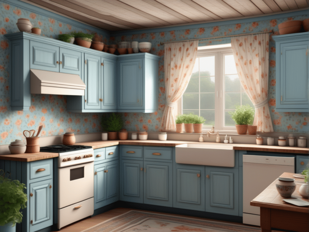 blue kitchen granny chic cottagecore aesthetic style