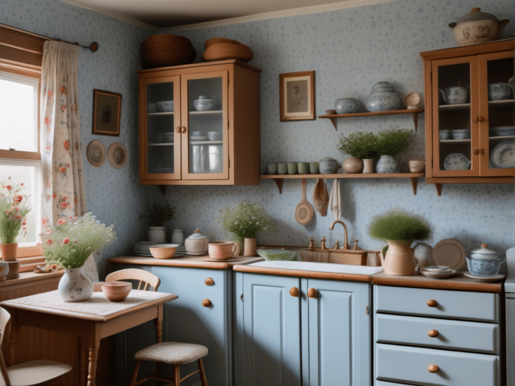 blue kitchen granny chic cottagecore aesthetic style