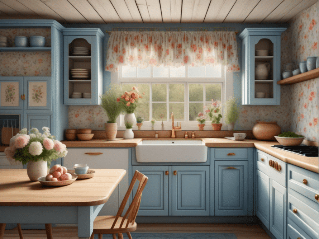 blue kitchen granny chic cottagecore aesthetic style