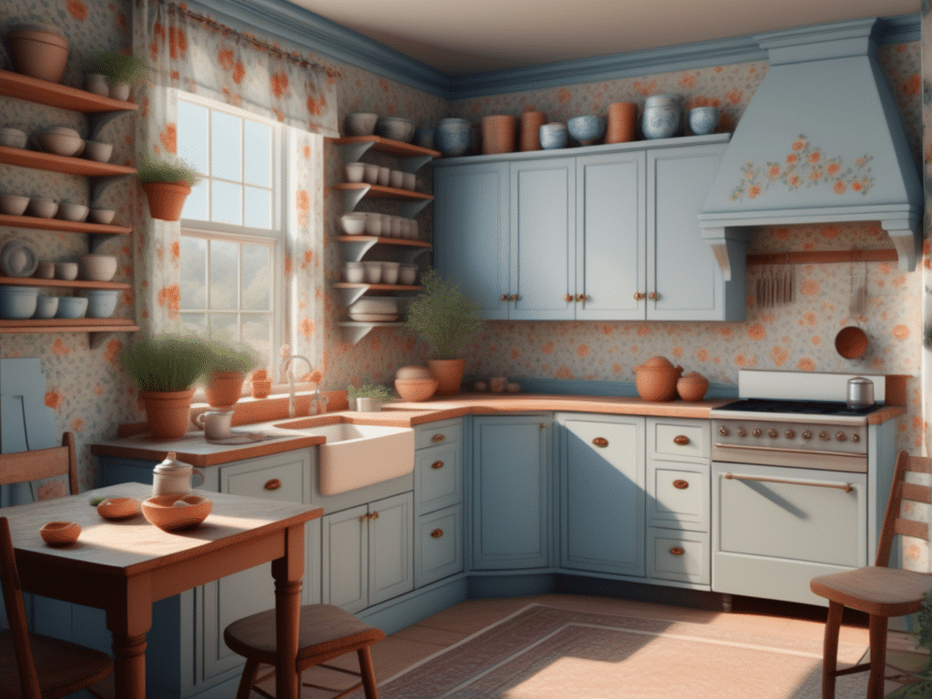 blue kitchen granny chic cottagecore aesthetic style