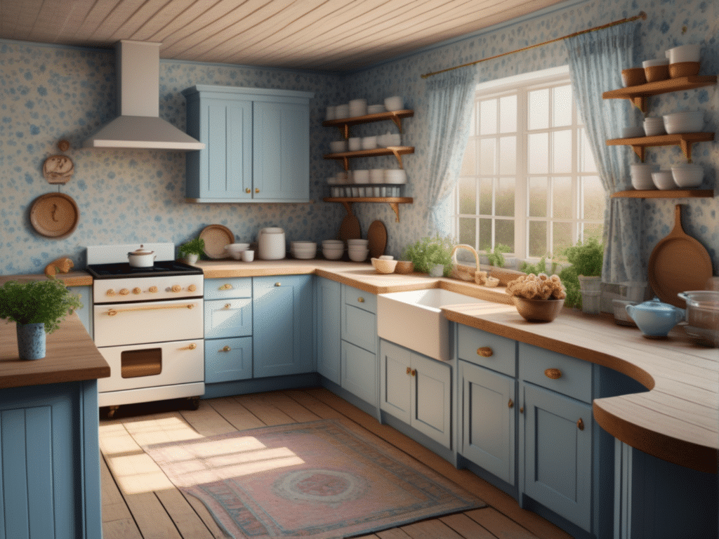 blue kitchen granny chic cottagecore aesthetic style