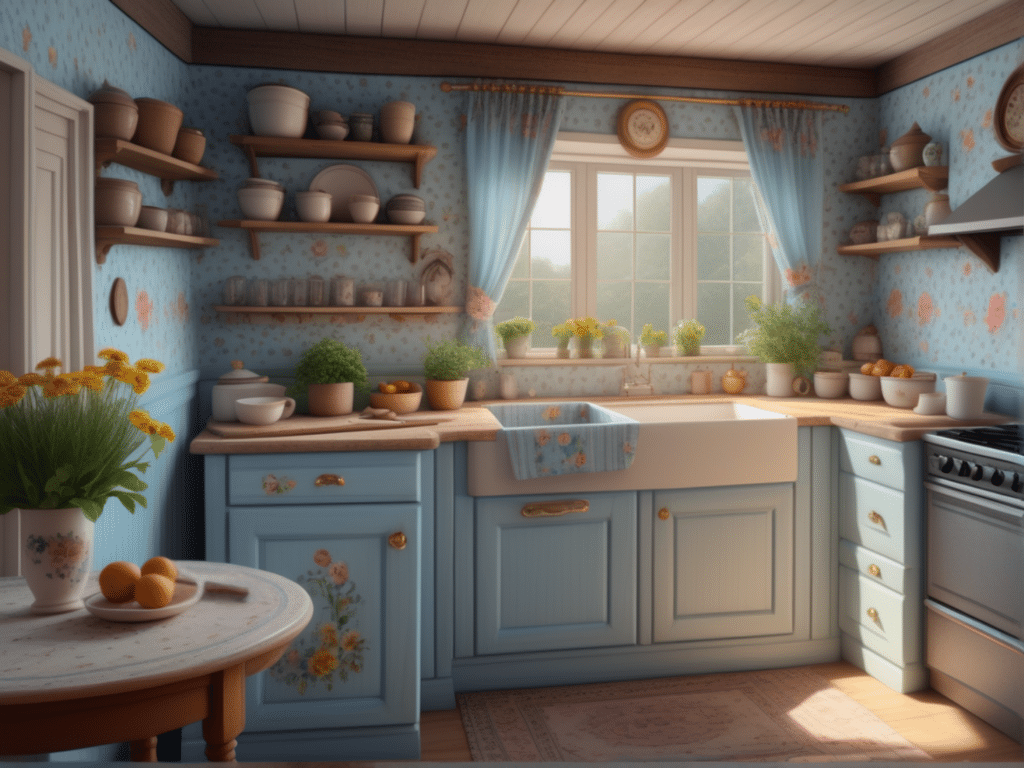 blue kitchen granny chic cottagecore aesthetic style