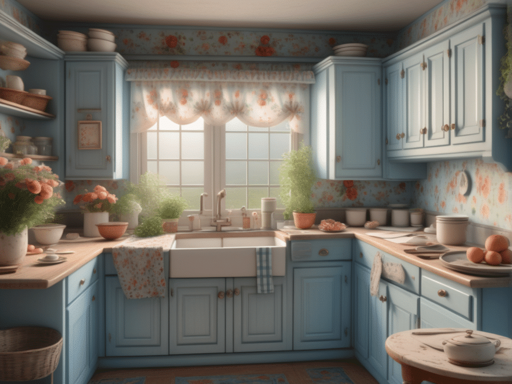 blue kitchen granny chic cottagecore aesthetic style