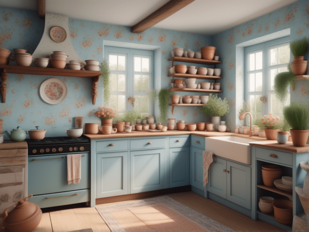 blue kitchen granny chic cottagecore aesthetic style