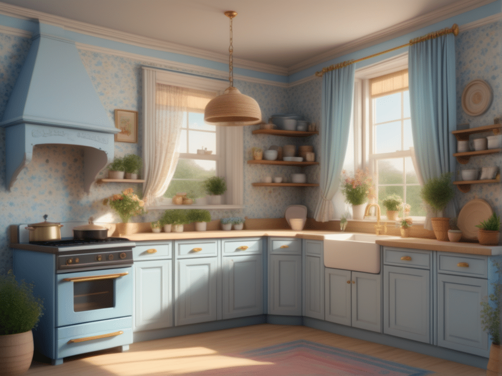 blue kitchen granny chic cottagecore aesthetic style