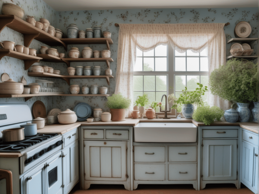 blue kitchen granny chic cottagecore aesthetic style