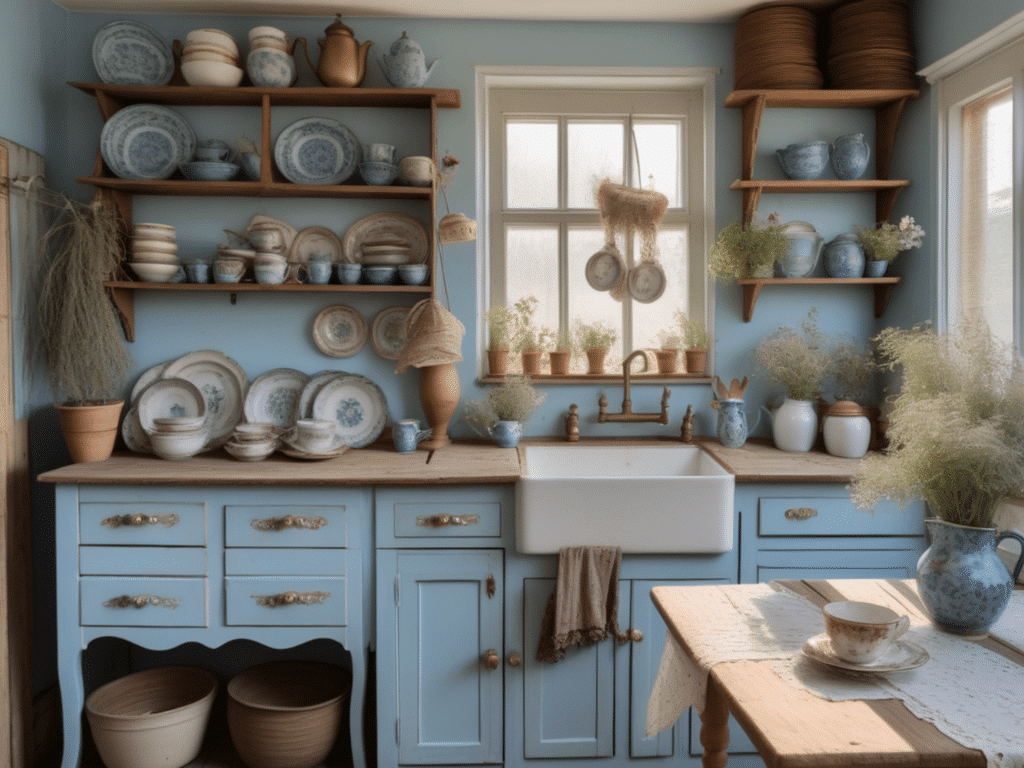 blue kitchen granny chic cottagecore aesthetic style