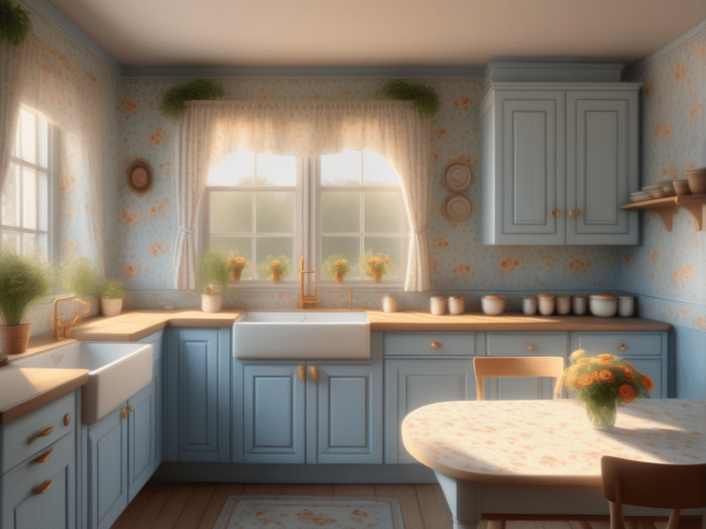 blue kitchen granny chic cottagecore aesthetic style