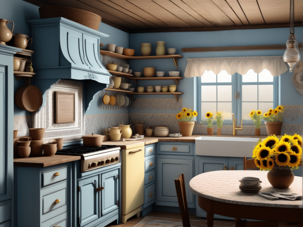 blue kitchen granny chic cottagecore aesthetic style