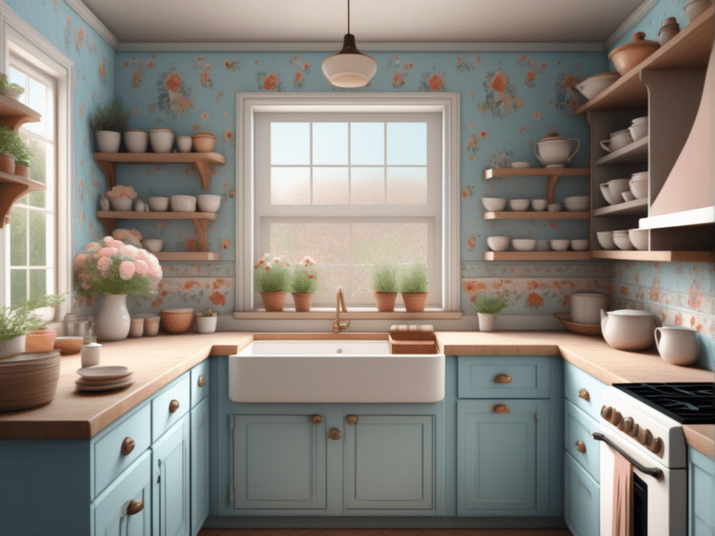 blue kitchen granny chic cottagecore aesthetic style