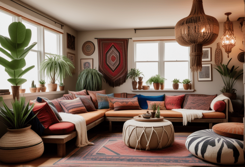 Bohemian Boho home decor aesthetic style living room pictures