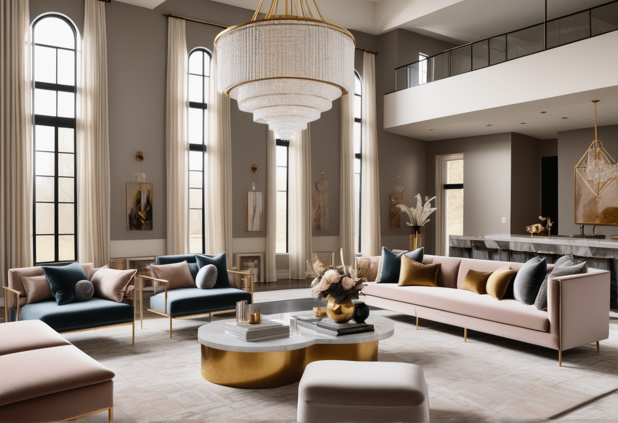 Contemporary glam room with velvet seating