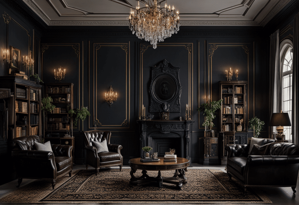 dark academia decor living room