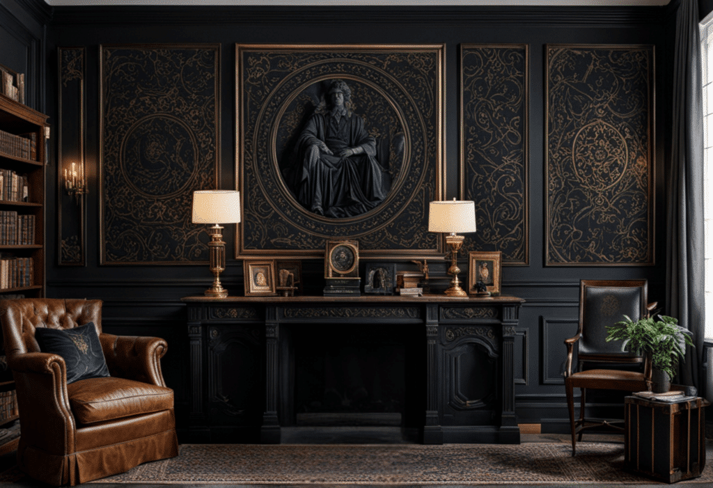 dark academia decor living room