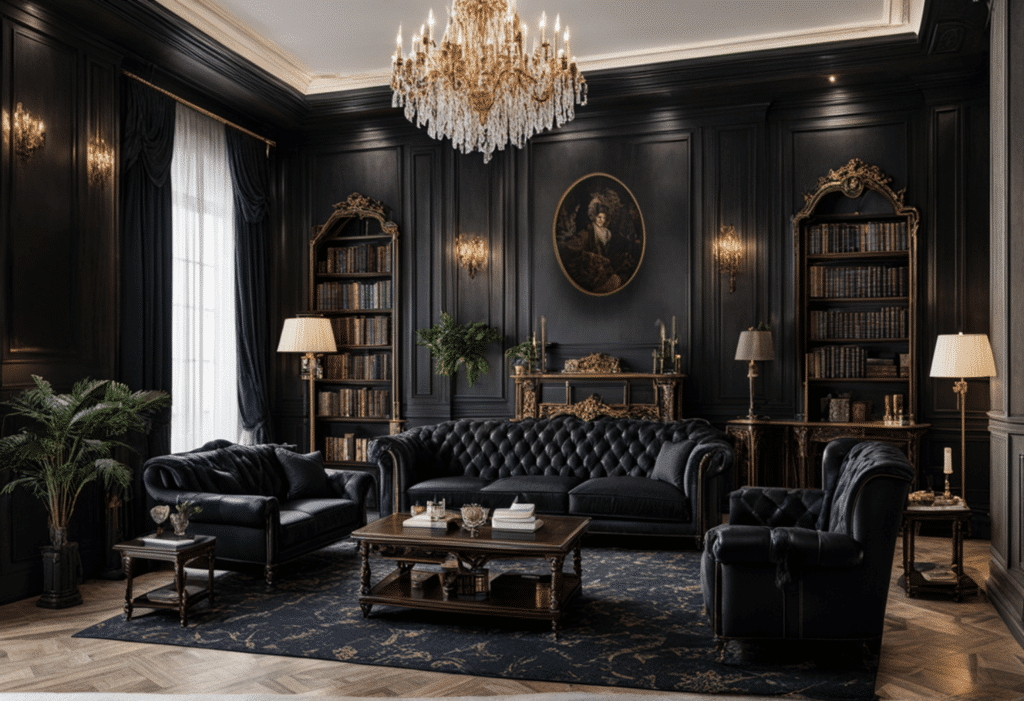 dark academia decor living room