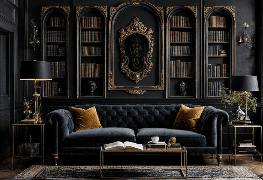 dark academia decor living room