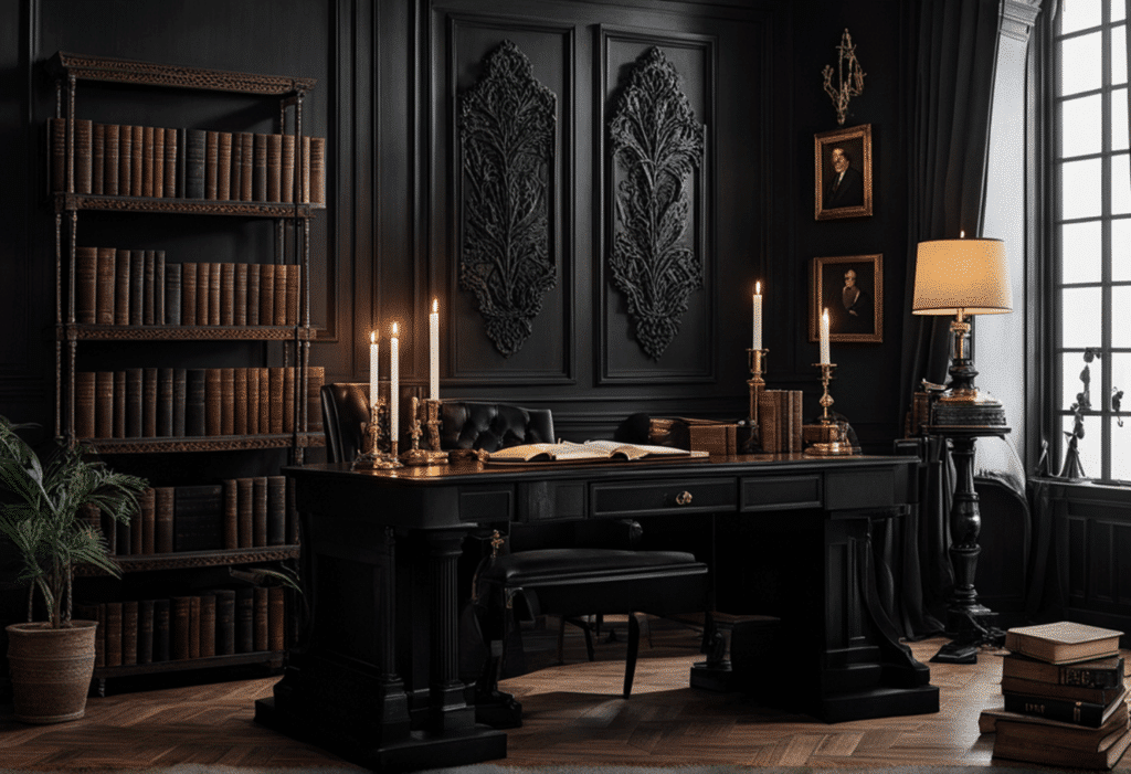 dark academia decor living room