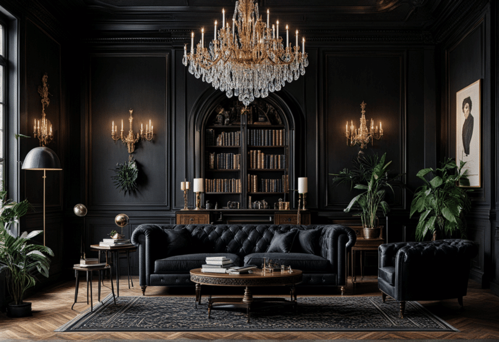 dark academia decor living room