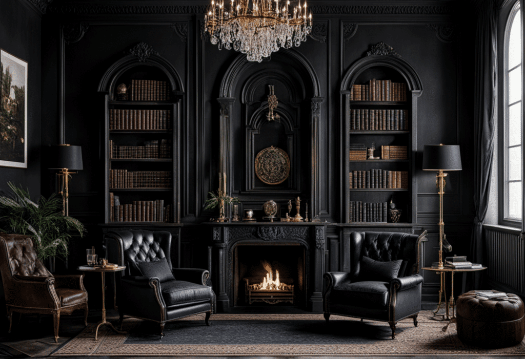 dark academia decor living room