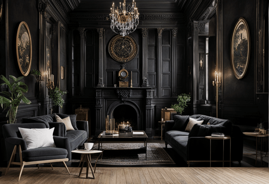 dark academia decor living room