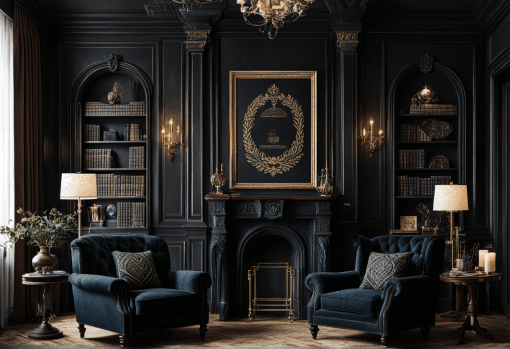 dark academia decor living room