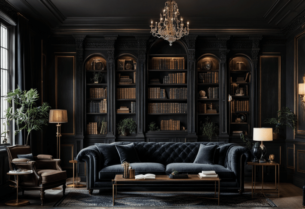 dark academia decor living room