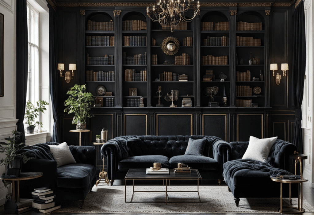 dark academia decor living room