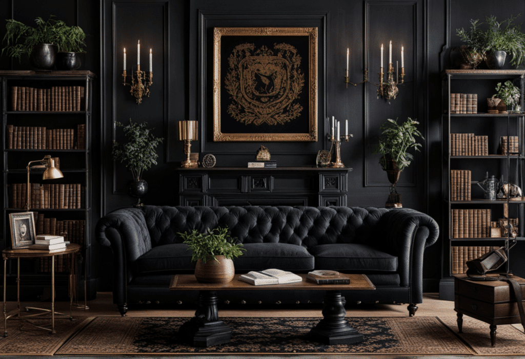 dark academia decor living room