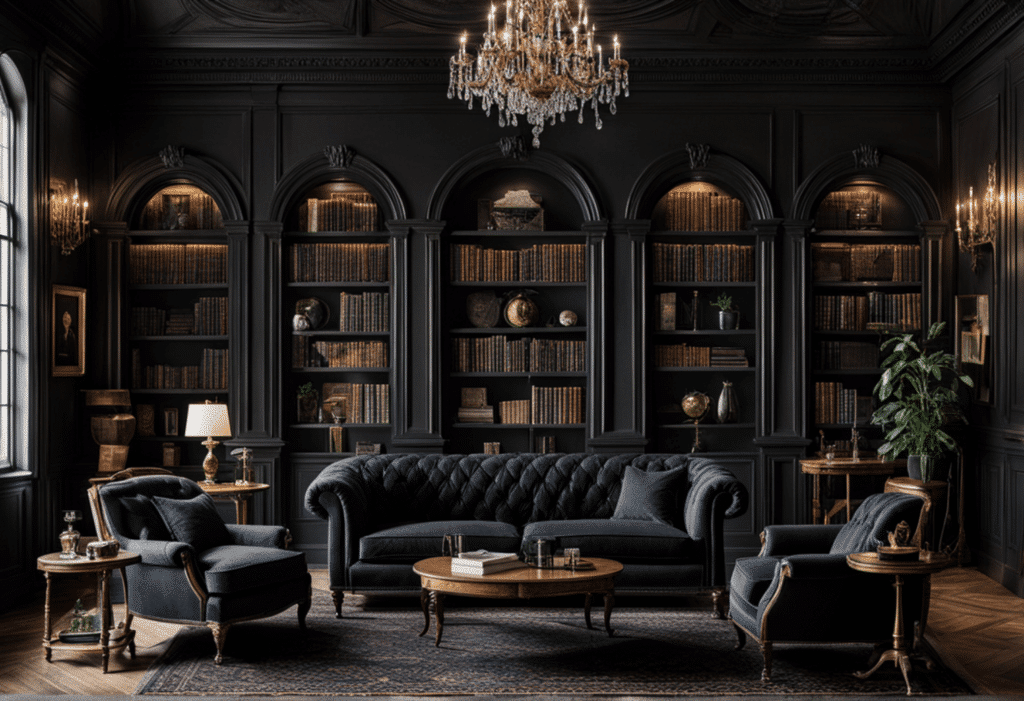 dark academia decor living room