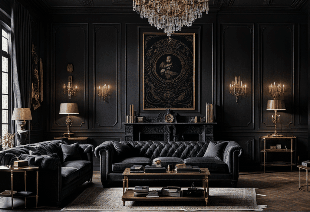 dark academia decor living room