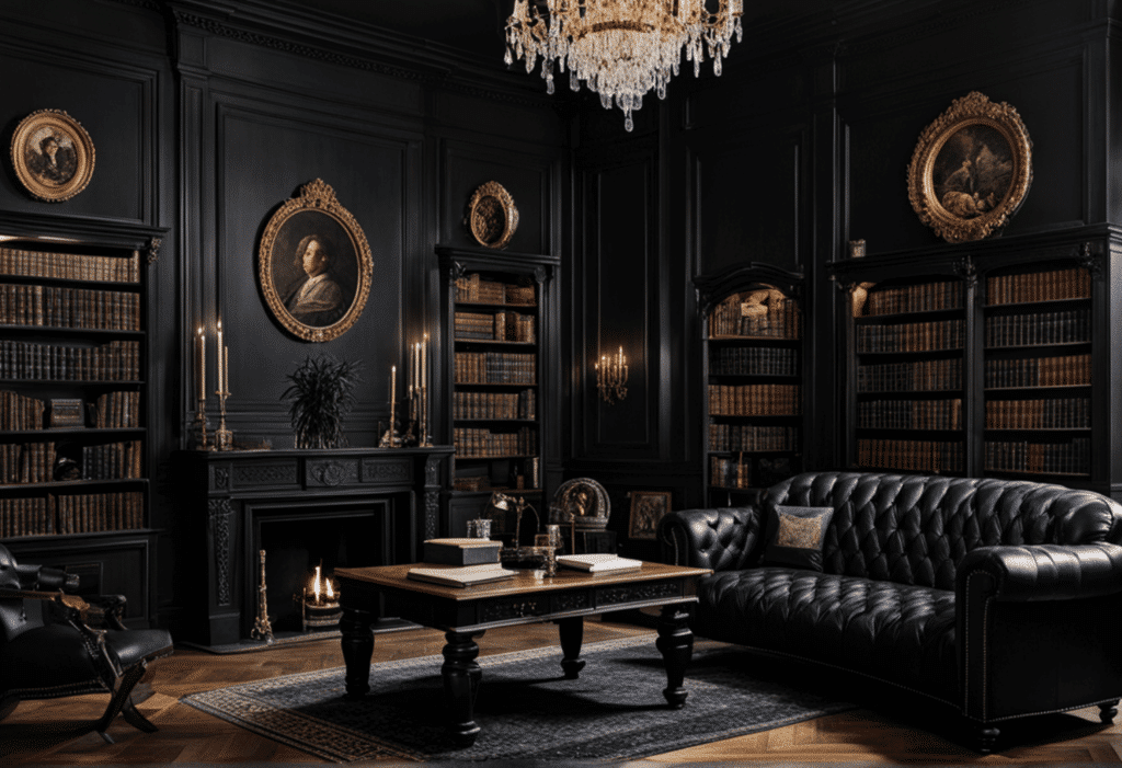 dark academia decor living room