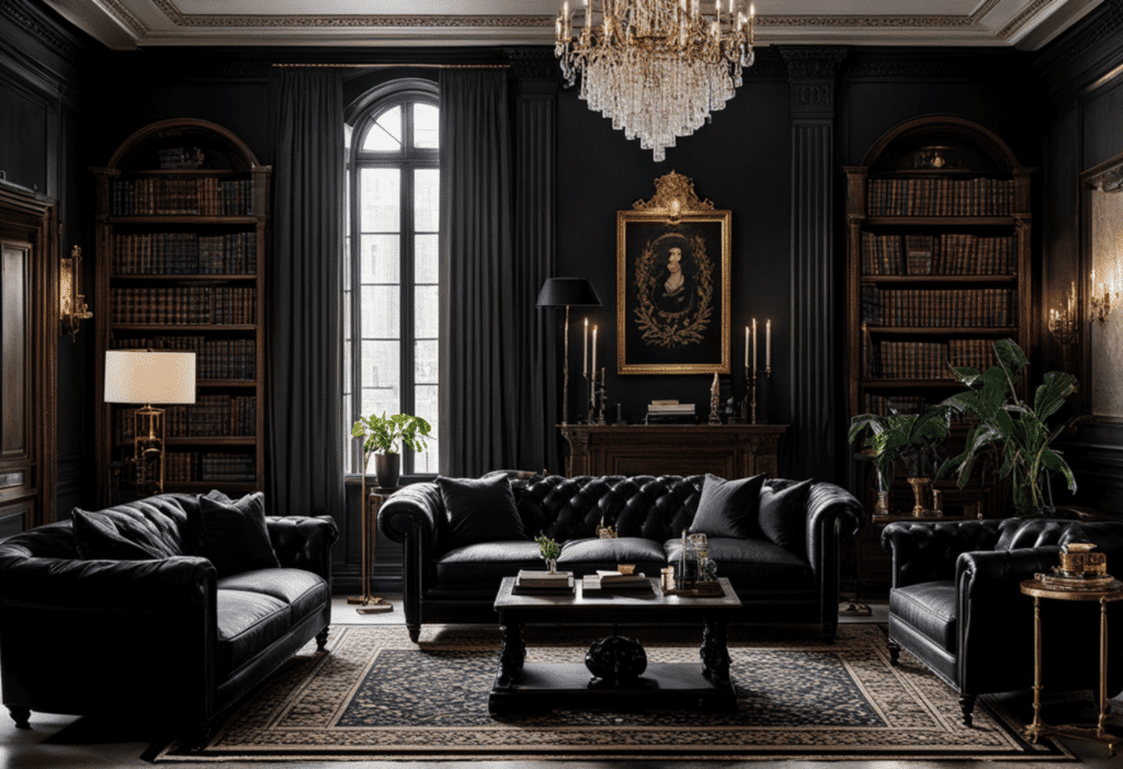 dark academia decor living room