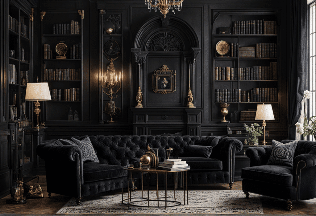 dark academia decor living room