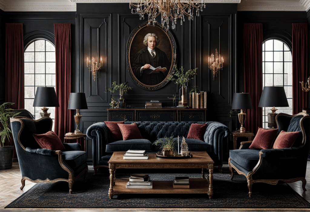 dark academia decor living room