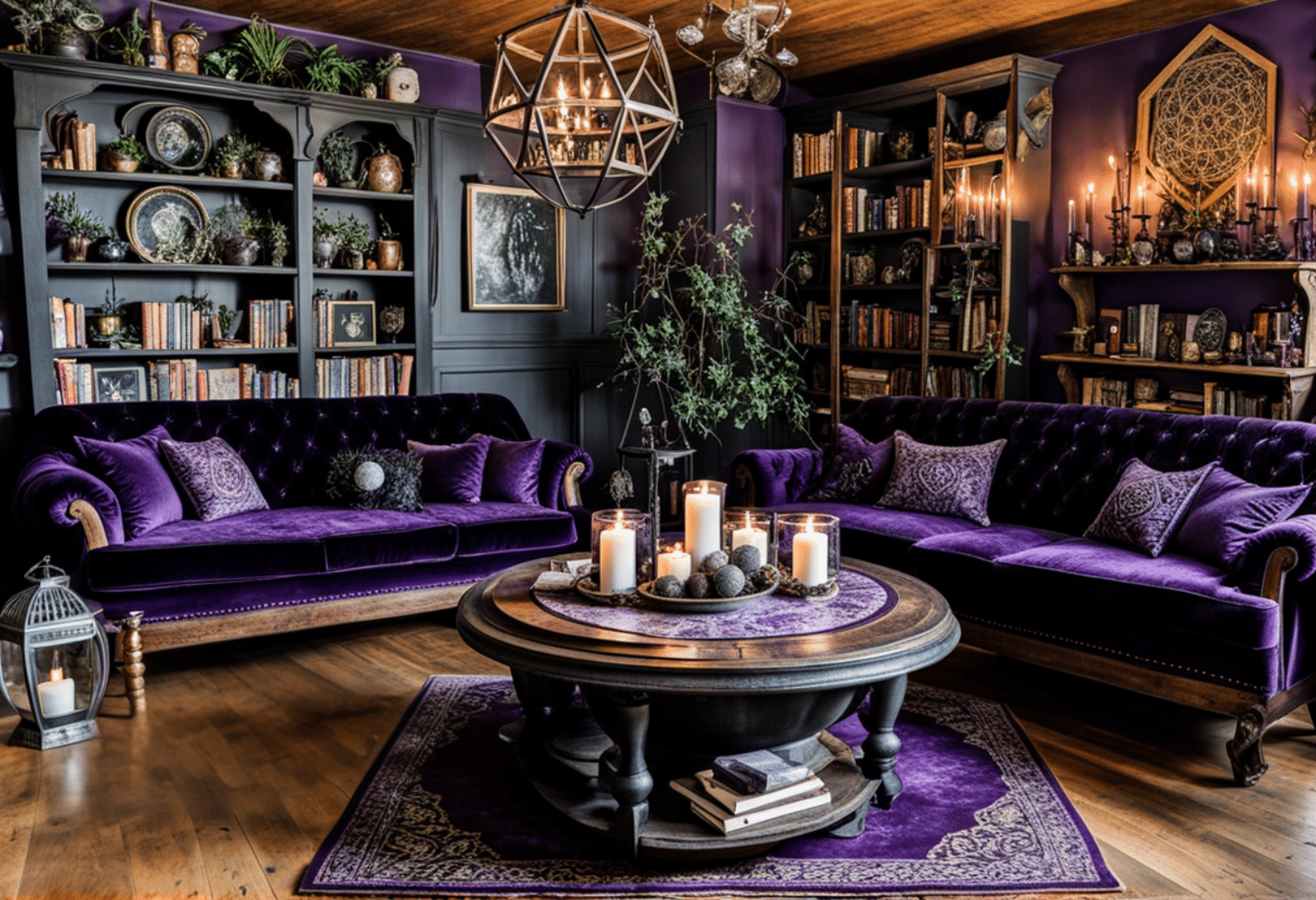 witchy cottagecore dark cottage aesthetic purple living room