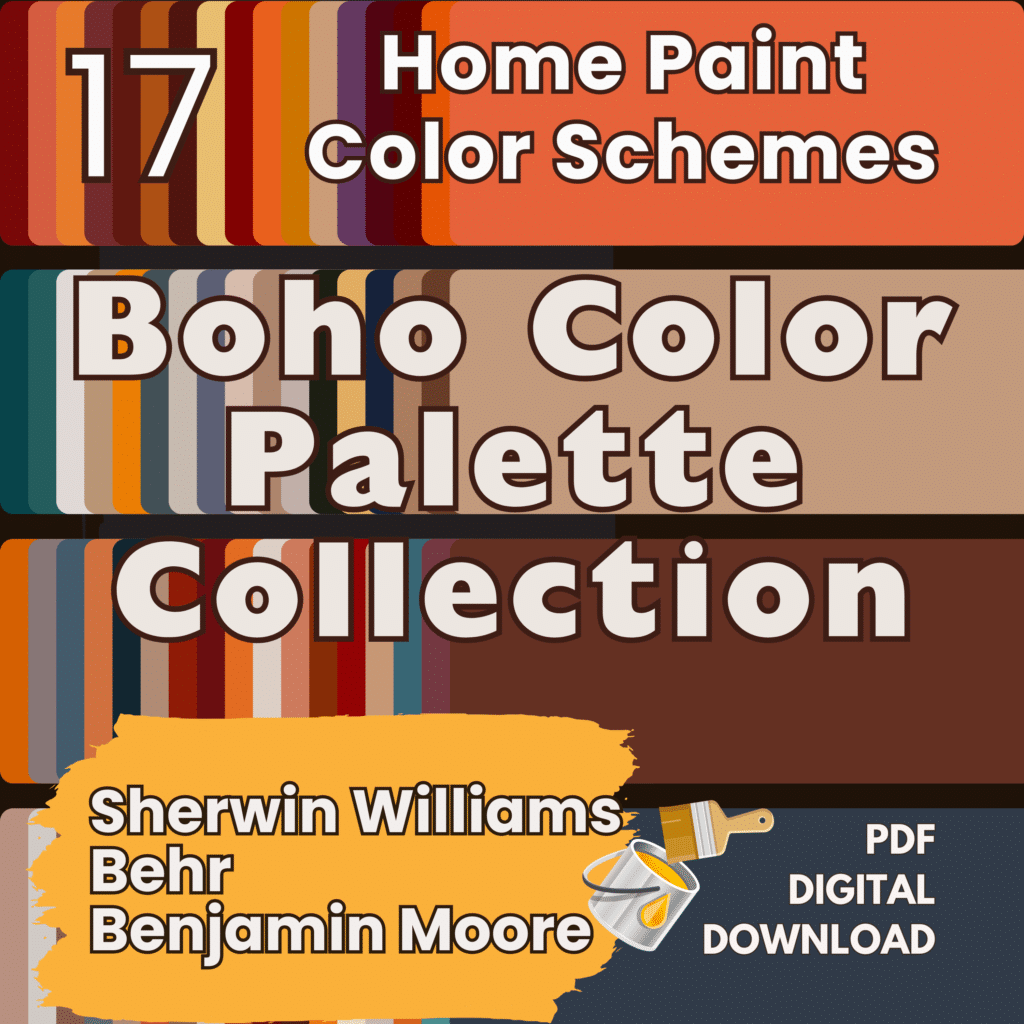 Boho Color Palette Paint Swatches Sherwin WIlliams, Behr, and Benjamin Moore color combos