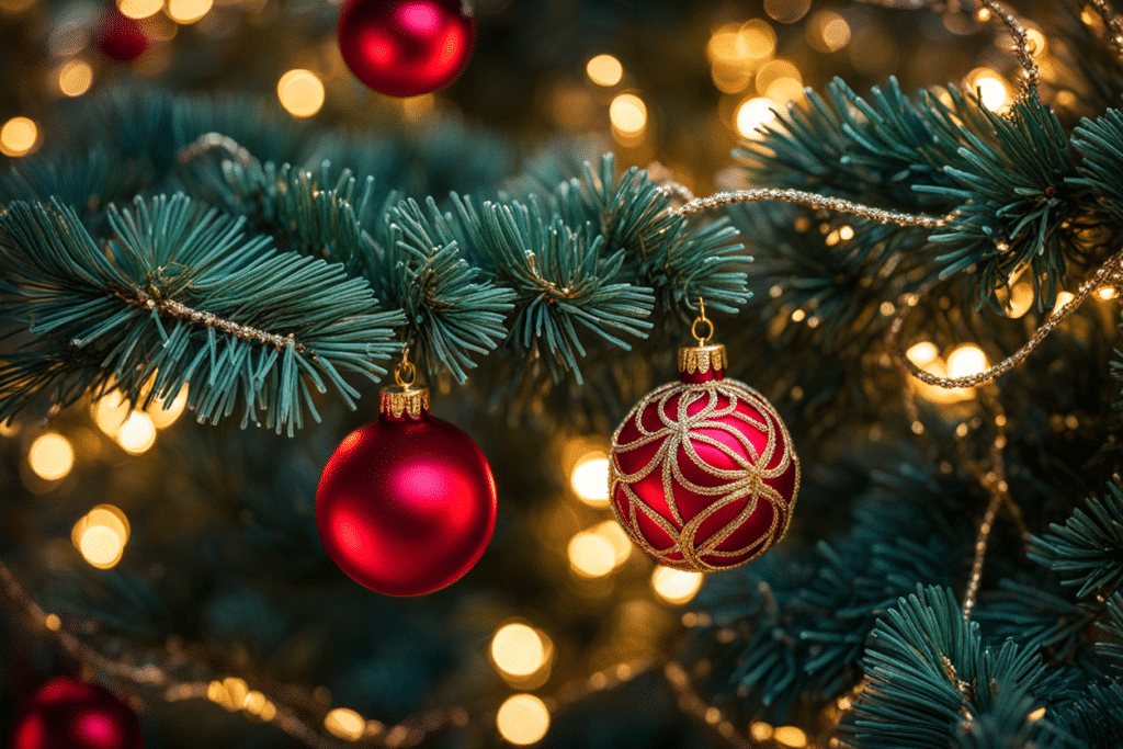 red Christmas tree decorations