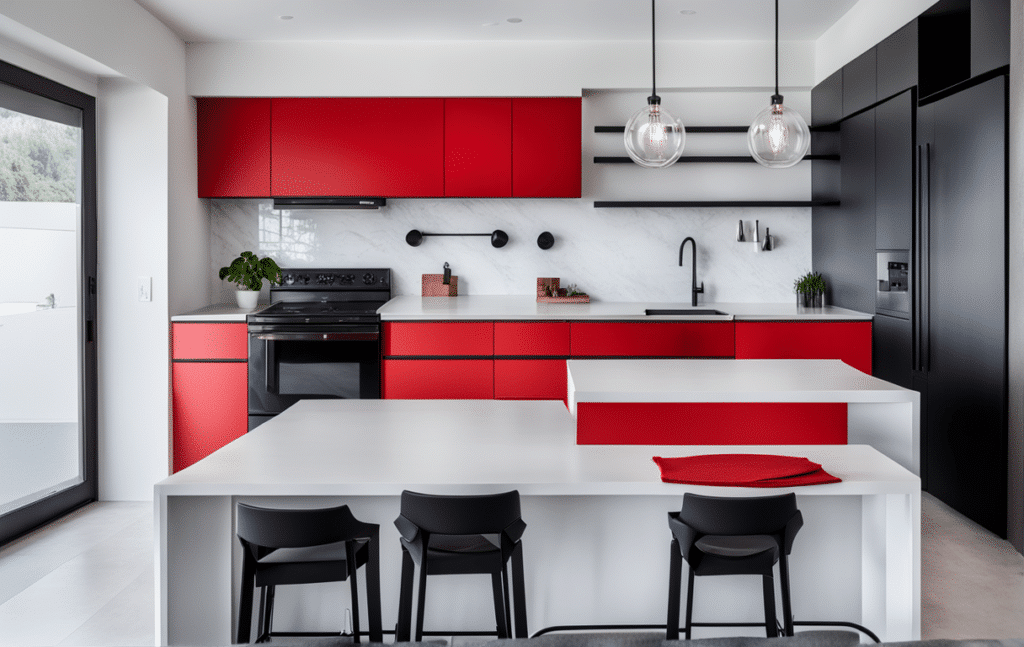 red kitchen cabinets