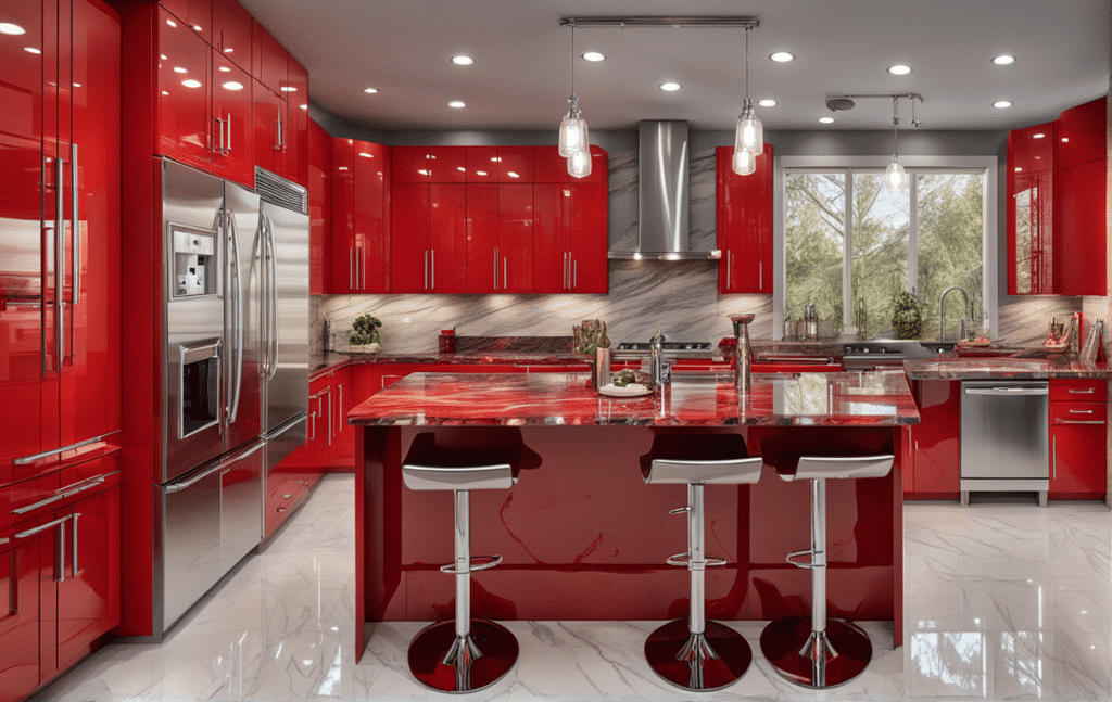 red kitchen cabinets