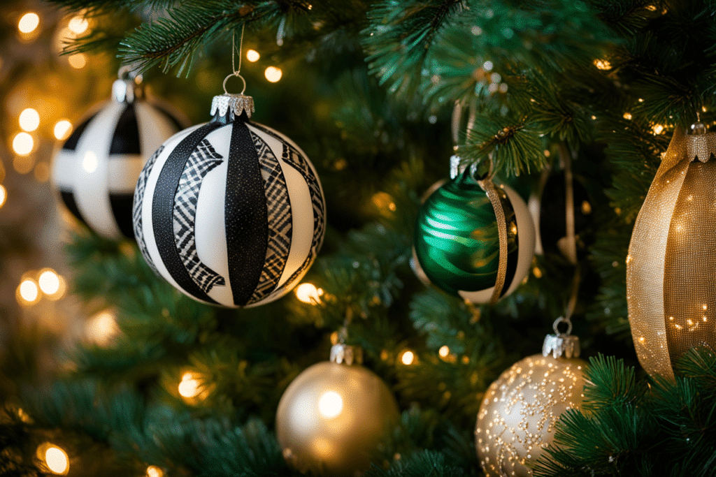 black and white Christmas tree decorations