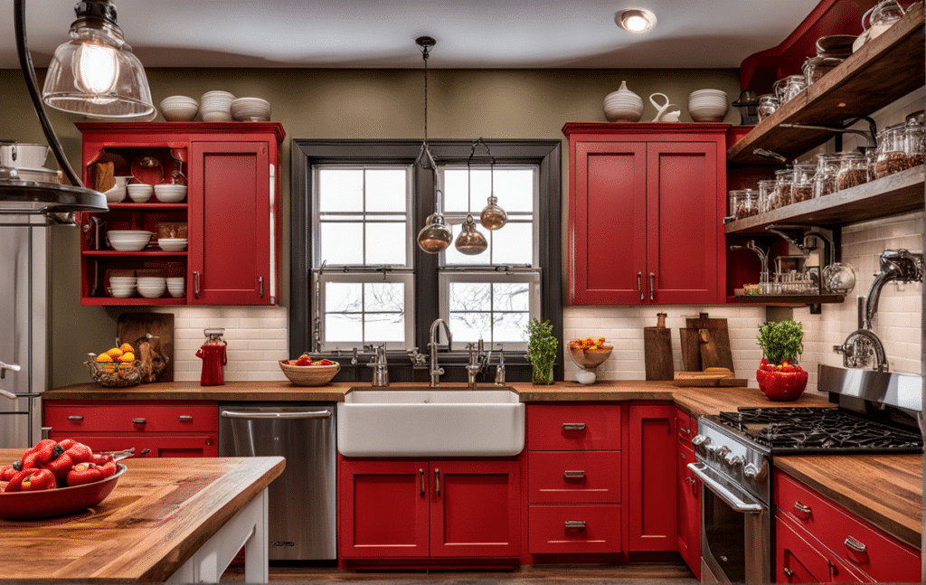 red kitchen cabinets