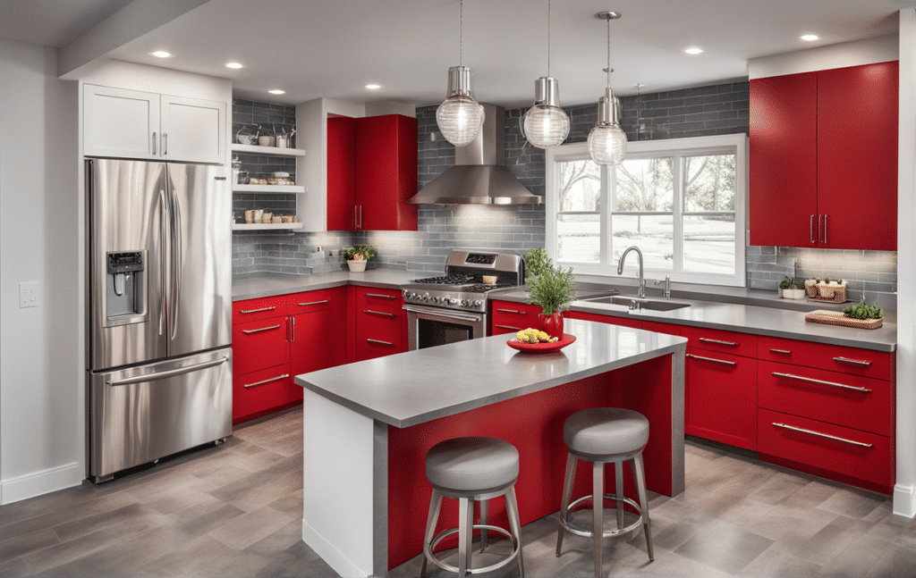 red kitchen cabinets