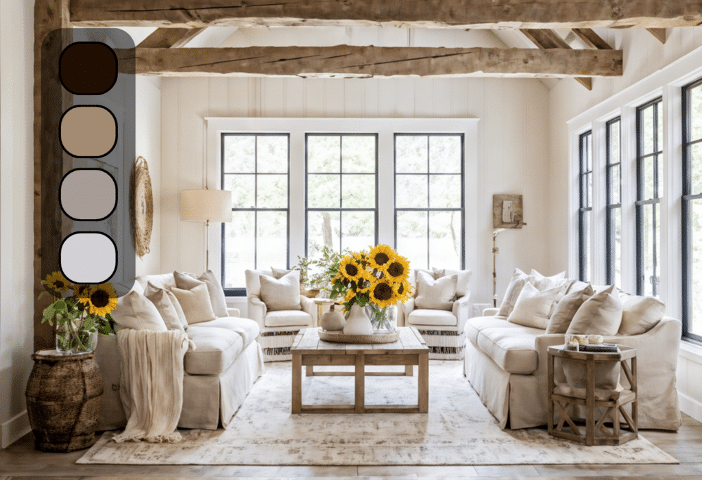 Modern Farmhouse Paint Colors Palette Neutral Color Scheme with Sunflowers