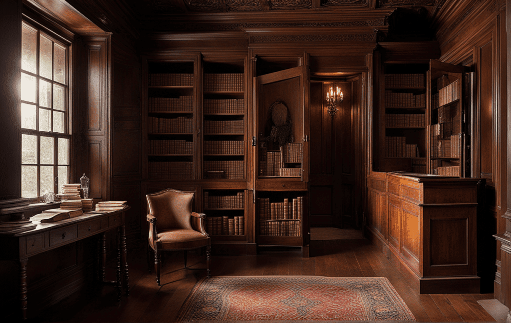 Victorian secret hidden room behind a bookcase